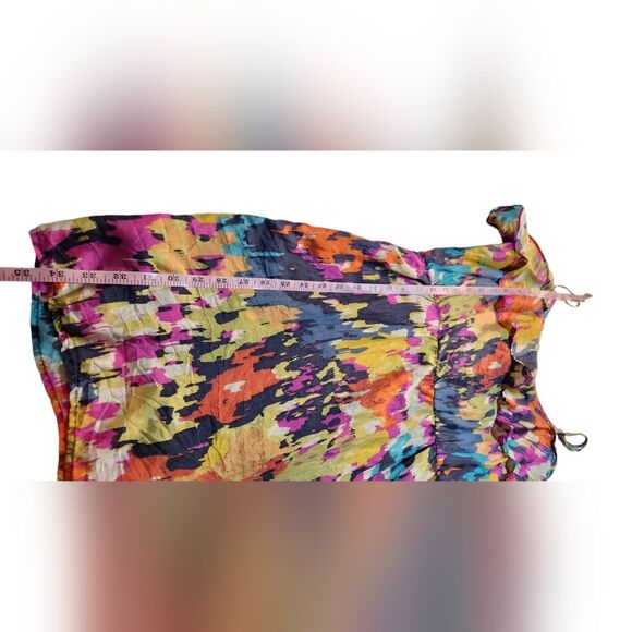 GLAM Silk Dress Short Sleeveless Ruffle Flowy Babydoll Tie Dye Pink Blue‎ Gold M - Picture 5 of 10